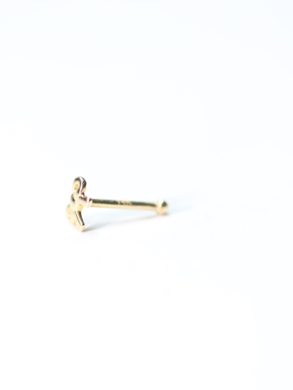 Solid 14kt Gold Cute Bow Nose Stud Piercing with tiny 14k mark 20 gauge New